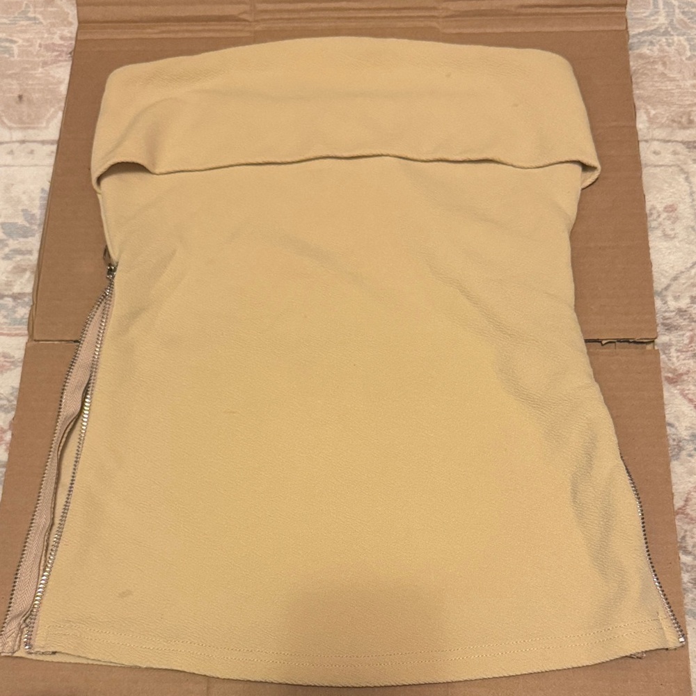 Beige Strapless Top with Side Zipper